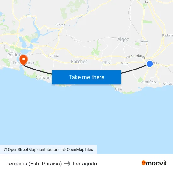 Ferreiras (Estr. Paraíso) to Ferragudo map