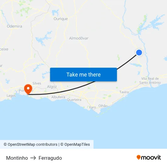 Montinho to Ferragudo map