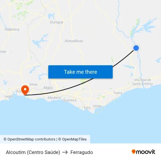 Alcoutim (Centro Saúde) to Ferragudo map
