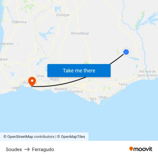 Soudes to Ferragudo map