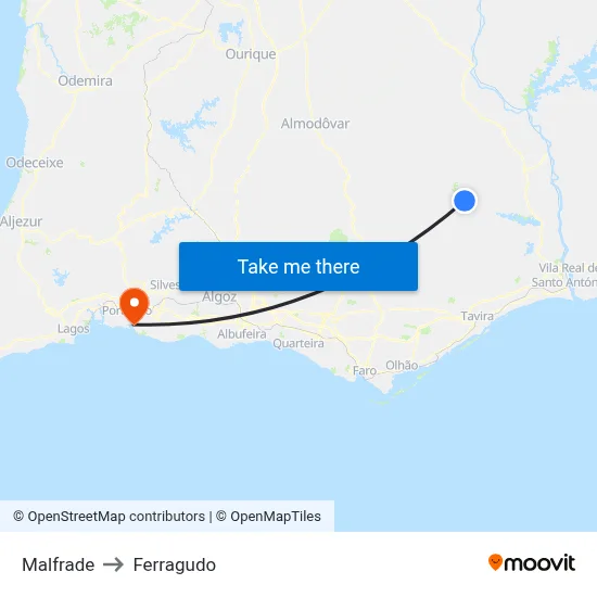 Malfrade to Ferragudo map