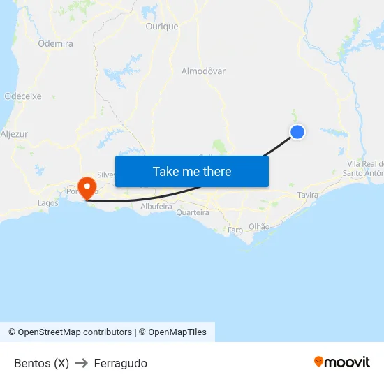 Bentos (X) to Ferragudo map