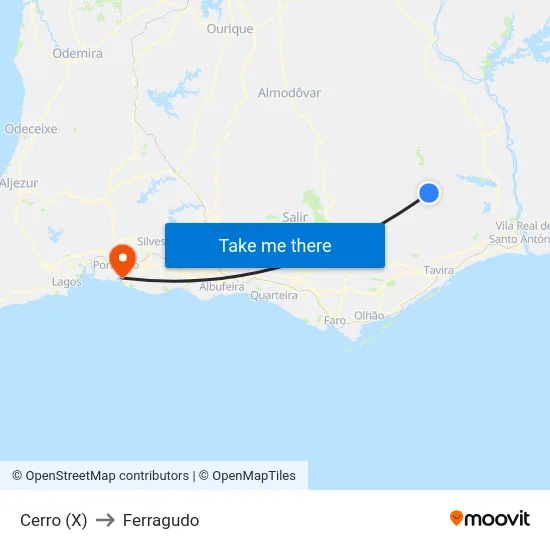 Cerro (X) to Ferragudo map