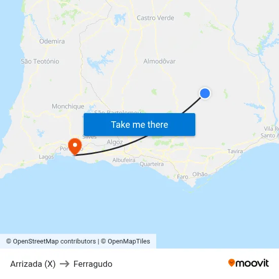 Arrizada (X) to Ferragudo map