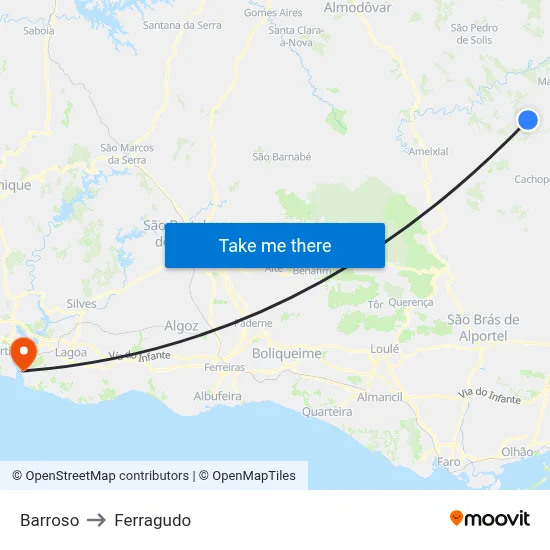 Barroso to Ferragudo map