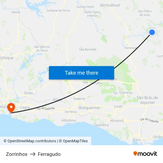 Zorrinhos to Ferragudo map