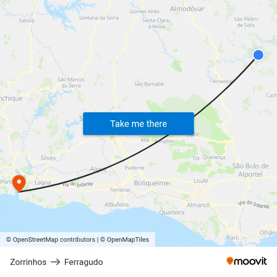 Zorrinhos to Ferragudo map