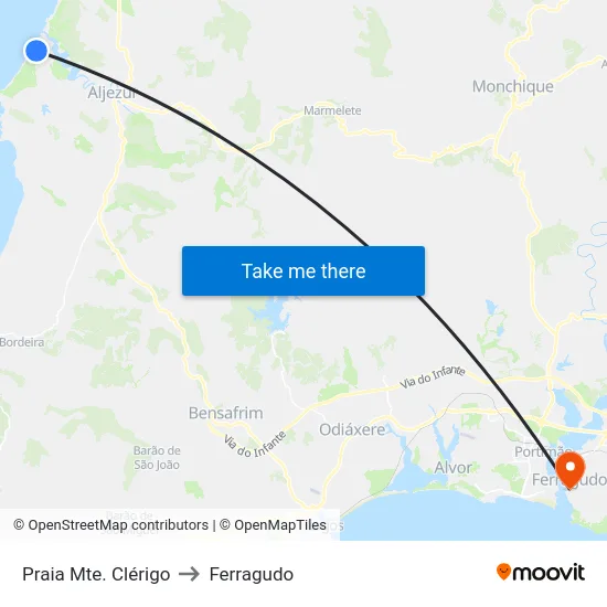 Praia Mte. Clérigo to Ferragudo map