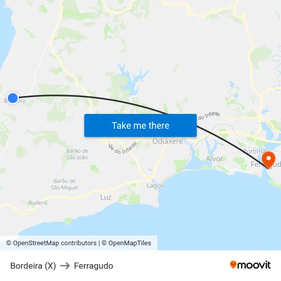Bordeira (X) to Ferragudo map