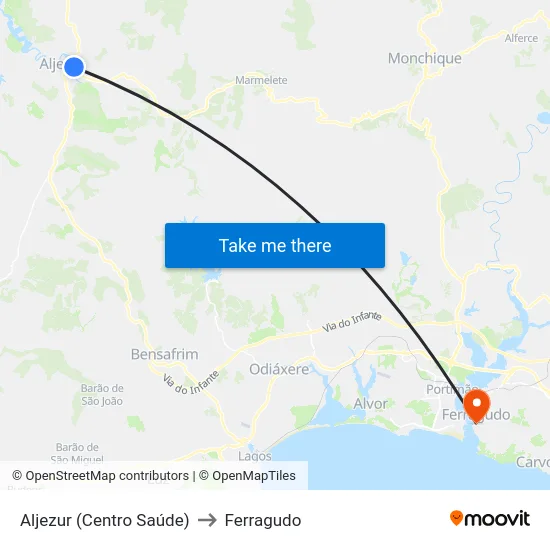 Aljezur (Centro Saúde) to Ferragudo map