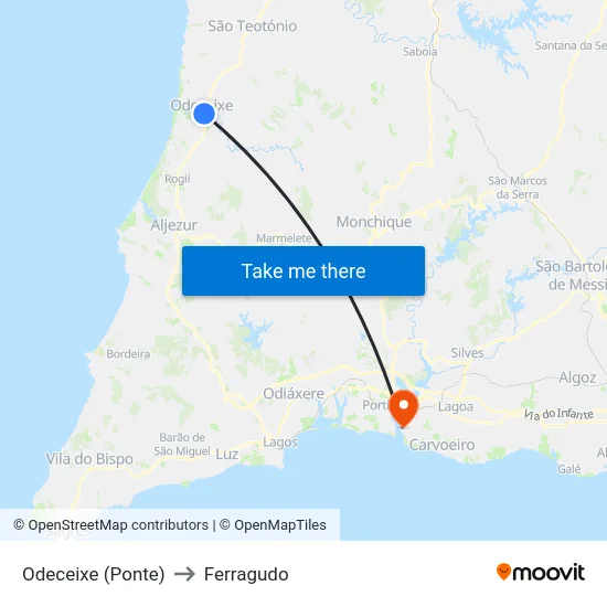 Odeceixe (Ponte) to Ferragudo map