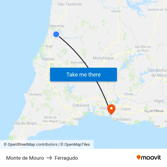 Monte de Mouro to Ferragudo map