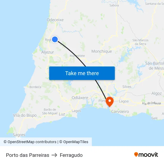 Porto das Parreiras to Ferragudo map