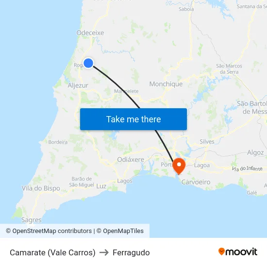 Camarate (Vale Carros) to Ferragudo map