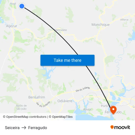 Seiceira to Ferragudo map