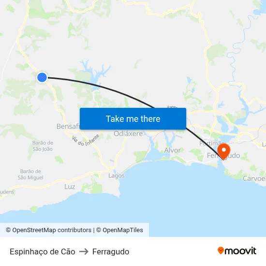 Espinhaço de Cão to Ferragudo map