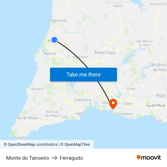 Monte do Tanoeiro to Ferragudo map