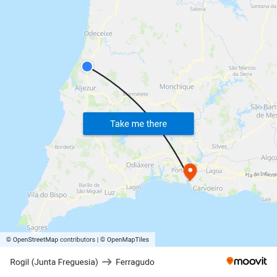 Rogil (Junta Freguesia) to Ferragudo map