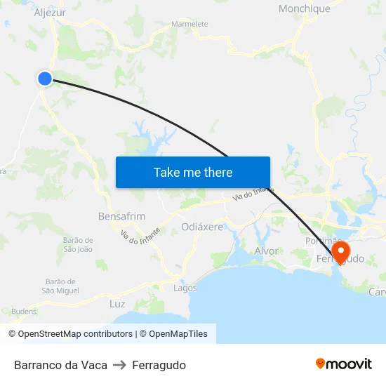 Barranco da Vaca to Ferragudo map