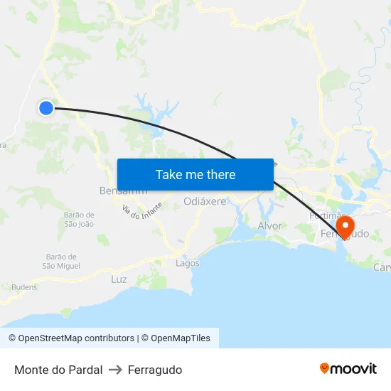 Monte do Pardal to Ferragudo map