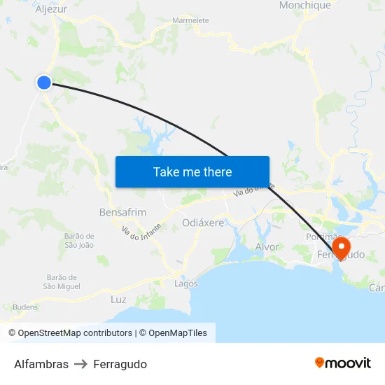 Alfambras to Ferragudo map