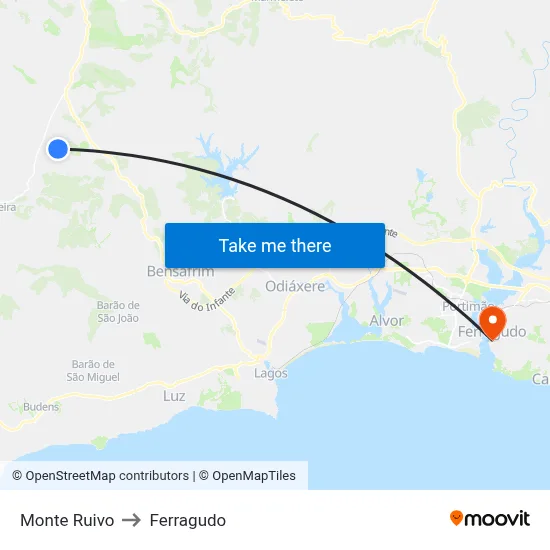 Monte Ruivo to Ferragudo map