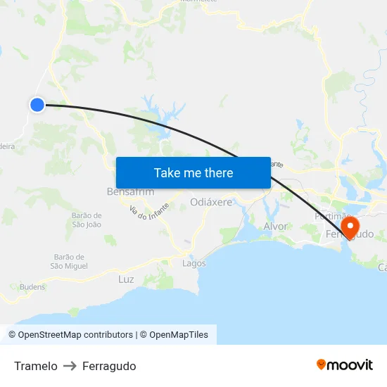 Tramelo to Ferragudo map