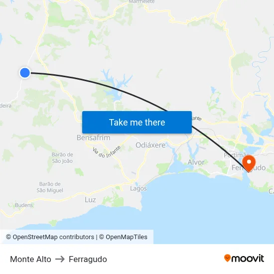 Monte Alto to Ferragudo map