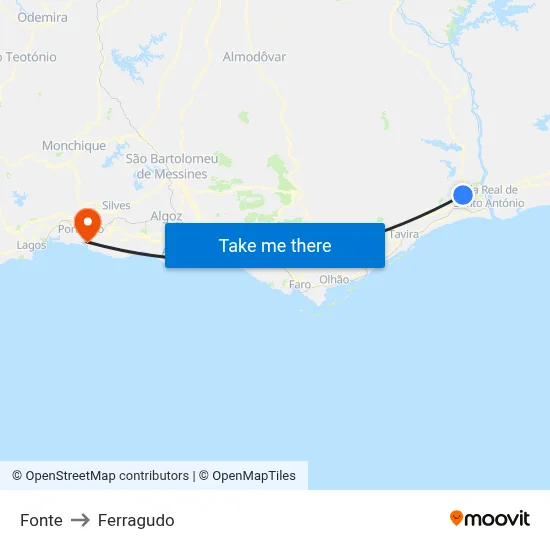 Fonte to Ferragudo map