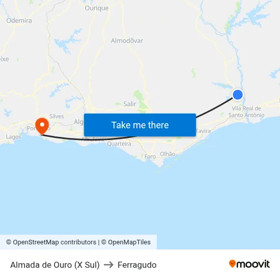 Almada de Ouro (X Sul) to Ferragudo map
