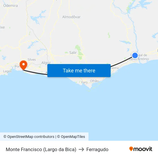 Monte Francisco (Largo da Bica) to Ferragudo map