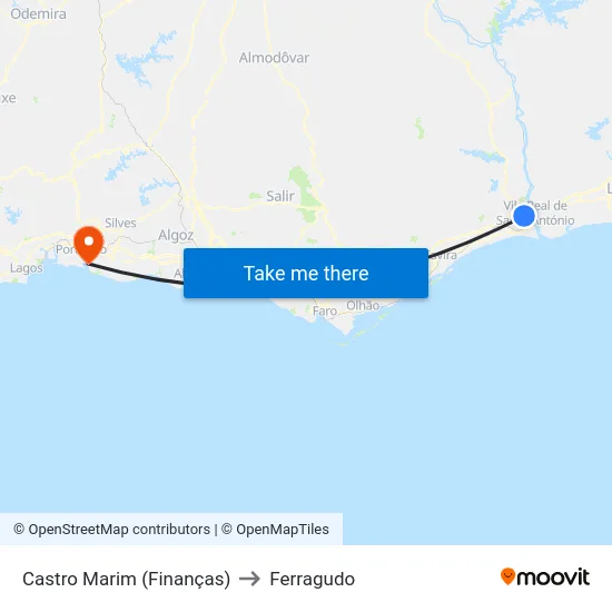 Castro Marim (Finanças) to Ferragudo map
