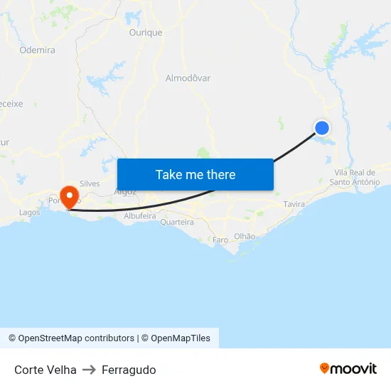 Corte Velha to Ferragudo map