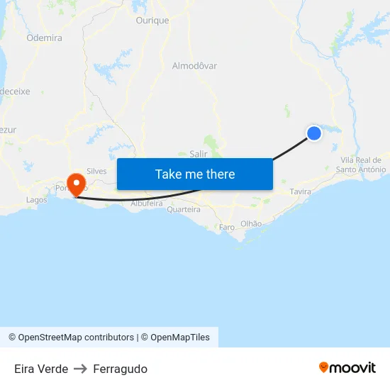 Eira Verde to Ferragudo map