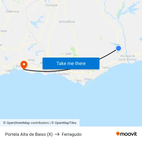 Portela Alta de Baixo (X) to Ferragudo map