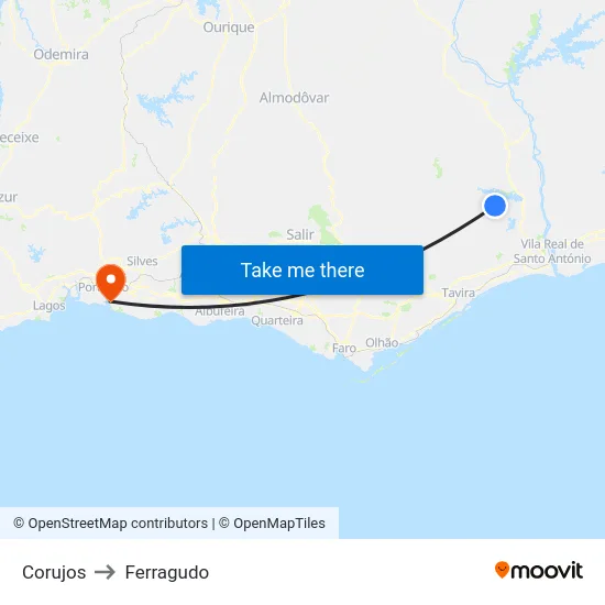 Corujos to Ferragudo map