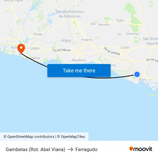 Gambelas (Rot. Abel Viana) to Ferragudo map