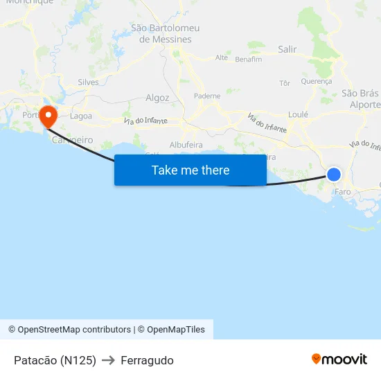 Patacão (N125) to Ferragudo map