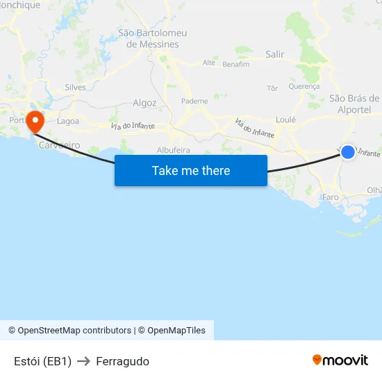 Estói (EB1) to Ferragudo map