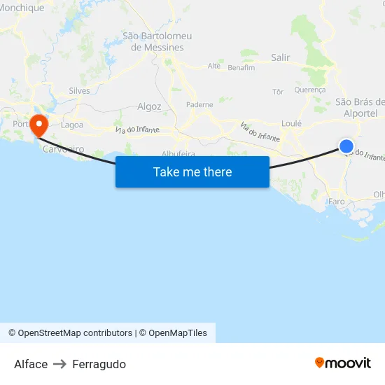 Alface to Ferragudo map