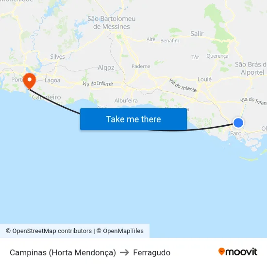 Campinas (Horta Mendonça) to Ferragudo map