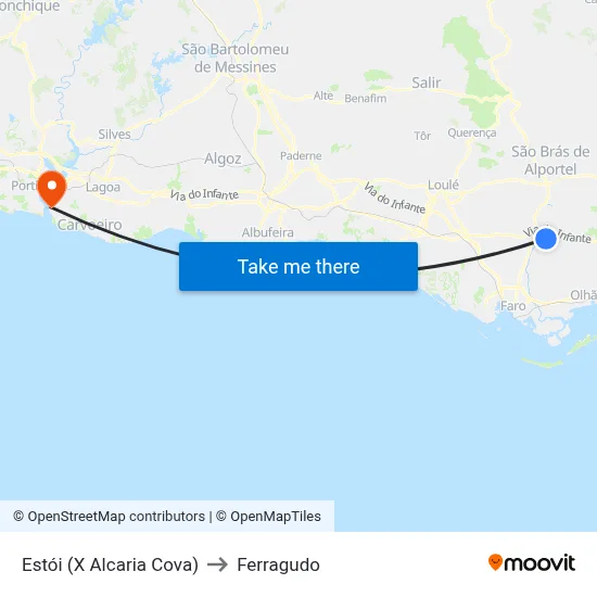 Estói (X Alcaria Cova) to Ferragudo map
