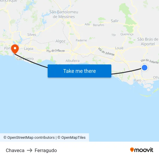 Chaveca to Ferragudo map