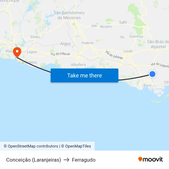 Conceição (Laranjeiras) to Ferragudo map