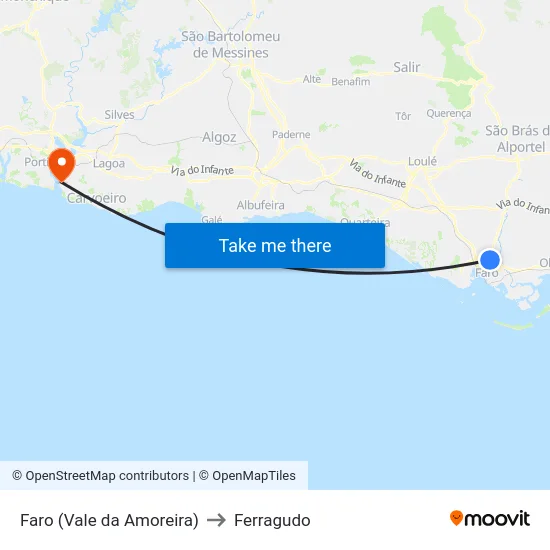 Faro (Vale da Amoreira) to Ferragudo map