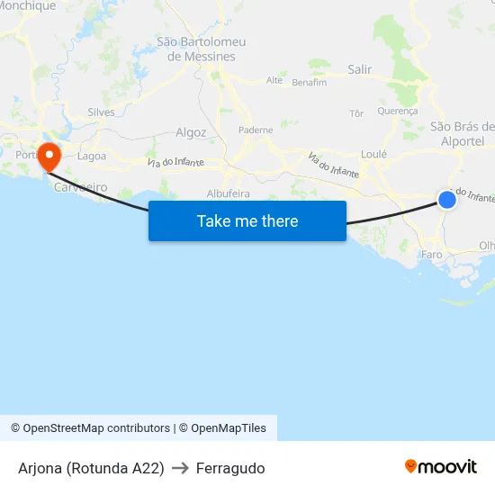 Arjona (Rotunda A22) to Ferragudo map