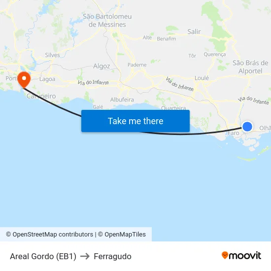 Areal Gordo (EB1) to Ferragudo map