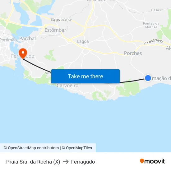 Praia Sra. da Rocha (X) to Ferragudo map
