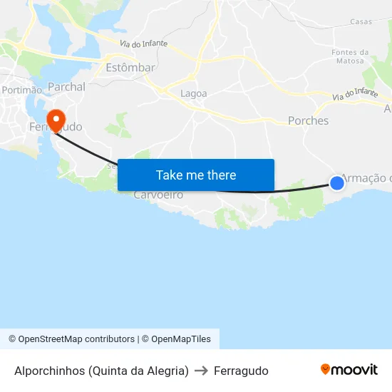 Alporchinhos (Quinta da Alegria) to Ferragudo map