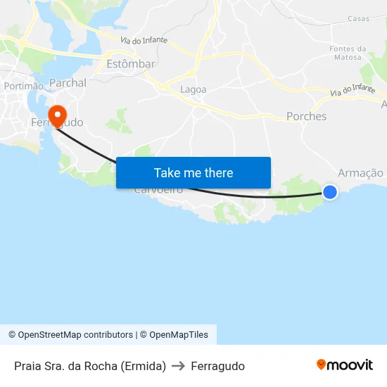 Praia Sra. da Rocha (Ermida) to Ferragudo map